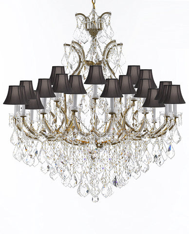 Swarovski Crystal Trimmed Chandelier Lighting Chandeliers H52" X W46" Dressed with Large, Luxe Crystals - Great for the Foyer, Entry Way, Living Room, Family Room and More w/Black Shades - A83-B90/BLACKSHADES/52/2MT/24+1SW
