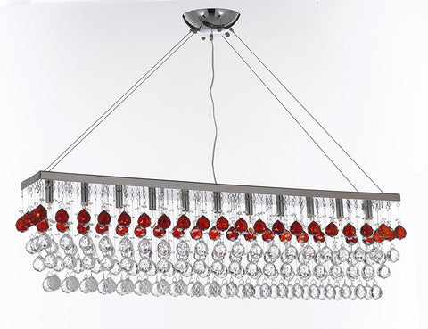 Modern Contemporary "Rain Drop" Linear Chandelier Light Lighting Chandeliers- Dressed with Ruby Red Crystal Balls Great for Dining Room or Billiard Pool Table Lighting - F7-B961/926/11