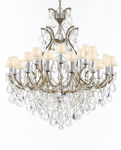 Swarovski Crystal Trimmed Chandelier Lighting Chandeliers H52" X W46" Dressed with Large, Luxe Crystals - Great for the Foyer, Entry Way, Living Room, Family Room and More w/White Shades - A83-B90/WHITESHADES/52/2MT/24+1SW