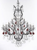 Swarovski Crystal Trimmed Chandelier 19th C. Baroque Iron & Crystal Chandelier Lighting Dressed with Ruby Red Crystals H 52" x W 41" - Great for the Dining Room, Foyer, Entry Way, Living Room - G83-B98/996/25SW