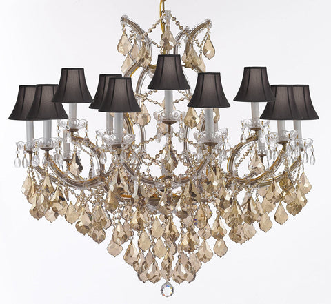 Maria Theresa Chandelier Crystal Lighting H38" X W37" W/ Golden Teak Crystal Good For Dining Room Entryway Living Room W/ Black Shades - A500-B2Goldenteak/Gold21510/15+1Blackshad