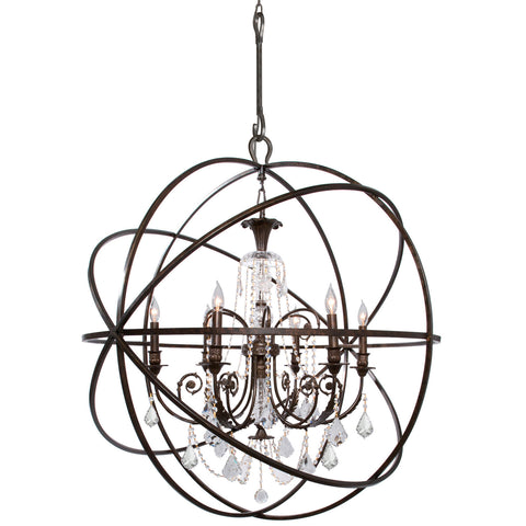 6 Light English Bronze Industrial Chandelier Draped In Clear Swarovski Strass Crystal - C193-9219-EB-CL-S