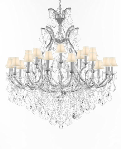 Crystal Chandelier Lighting Chandeliers H52" X W46" Dressed with Large, Luxe, Diamond Cut Crystals Great for the Foyer, Entry Way, Living Room, Family Room and More w/White Shades - A83-B90/CS/WHITESHADES/52/2MT/24+1DC