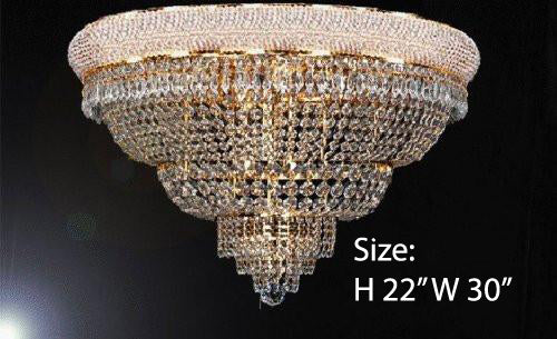 French Empire Crystal Flush Chandelier Lighting H22" W30" - G93-Flush/448/21