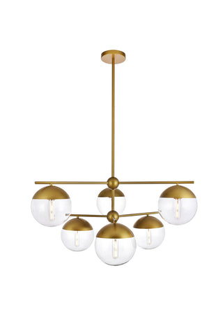 ZC121-LD6145BR - Living District: Eclipse 6 Lights Brass Pendant With Clear Glass