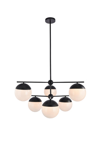 ZC121-LD6140BK - Living District: Eclipse 6 Lights Black Pendant With Frosted White Glass